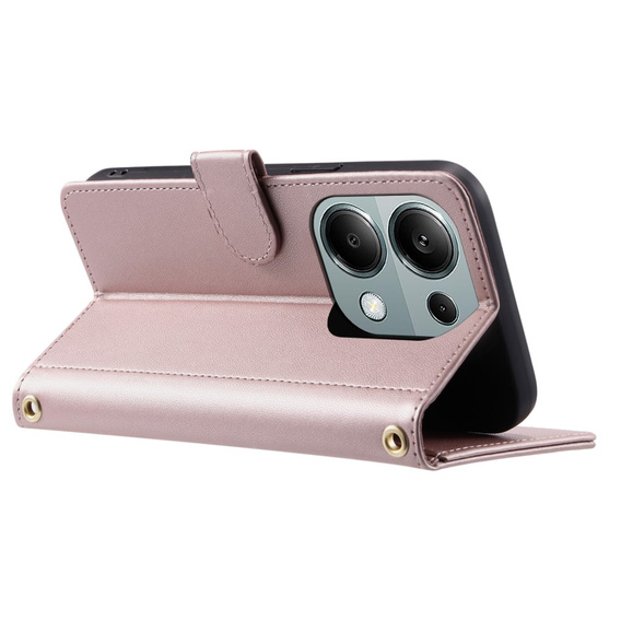 Puzdro s chlopňou pre Xiaomi Redmi Note 13 Pro 4G / Xiaomi Redmi Note 14S / Xiaomi Poco M6 Pro 4G, Rhombus Crossbody Leather, ružové rose gold