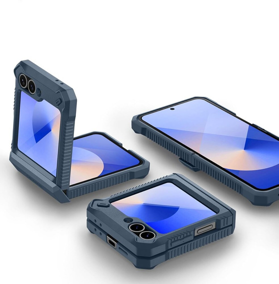 Pancierované puzdro pre Samsung Galaxy Z Flip7 FE / Z Flip6, Dexnor Clip Holder, tmavomodré