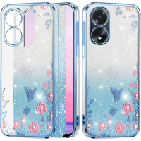 Puzdro pre Oppo A18 4G / A38 4G, Glitter Flower, modré