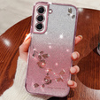 Puzdro pre Samsung Galaxy S22+ Plus, Glitter Flower, ružové rose gold