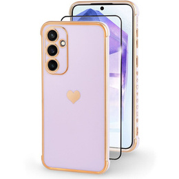 Puzdro pre Samsung Galaxy A55 5G, Electro heart, fialové + Full Glue Ceramic Glass
