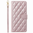 Puzdro s chlopňou pre Samsung Galaxy A16, Rhombus Crossbody Leather, ružové rose gold