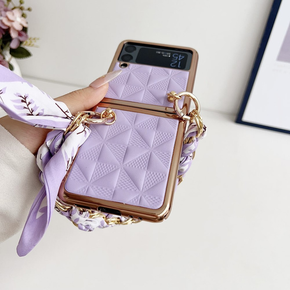 Puzdro pre Samsung Galaxy Z Flip3 5G, Grid Leather, fialové