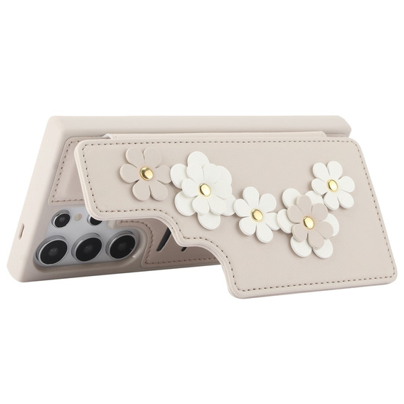 Puzdro pre Samsung Galaxy S24 Ultra, Leather Flower Card Slot, béžové
