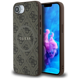 GUESS Obal na mobil pre iPhone 16E, 4G Ring Classic Logo, hnedé