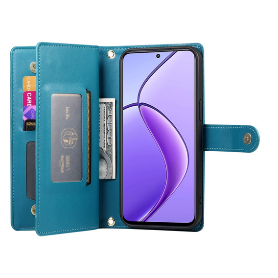 Klapkové puzdro pre Realme 14 Pro+ 5G, Wallet Zipper Pocket, modré