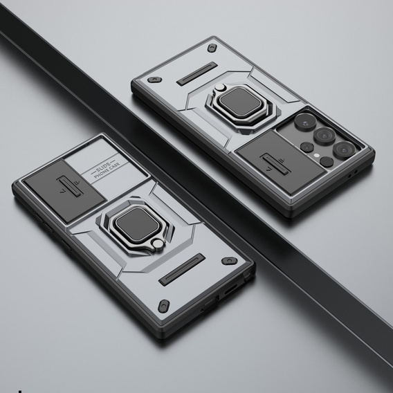Puzdro pre Samsung Galaxy S24 Ultra, KickStand Camera Lens, sivé