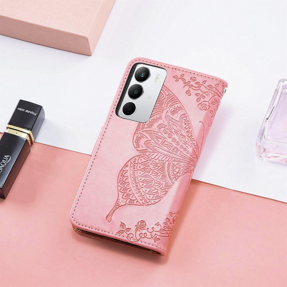Klapkové puzdro pre Realme C71, Butterfly, ružové rose gold