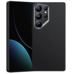 Puzdro BENKS Kevlar pre Samsung Galaxy S25 Ultra, pre MagSafe, Carbon Fiber, čierne