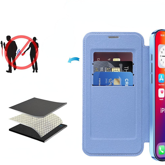 Klapkové puzdro pre iPhone 16, RFID Wallet MagSafe CamShield, modré