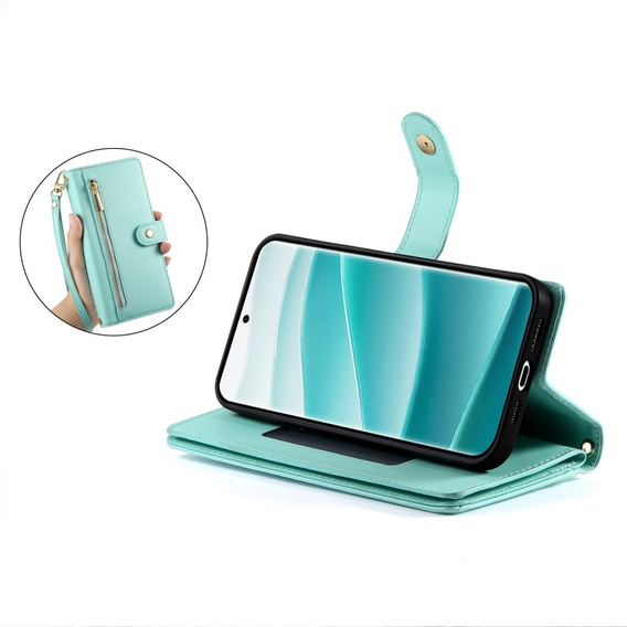 Klapkové puzdro pre Xiaomi Redmi Note 14 Pro 5G / Poco X7 5G, Wallet Zipper Pocket, zelený