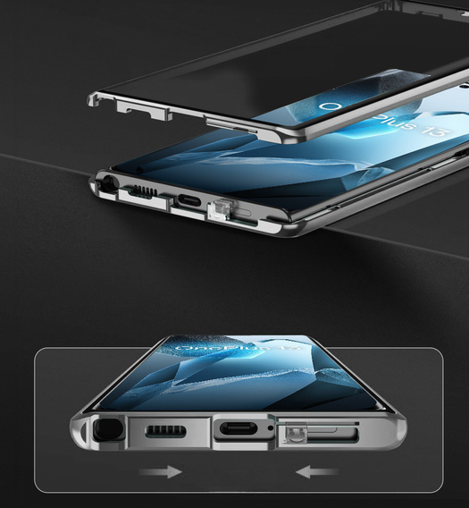 Puzdro pre OnePlus 13, Magnetic Dual Glass, strieborné