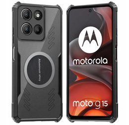 Puzdro pre Motorola Moto G15 / Motorola Moto G15 Power, s magnetickým štítkom, transparentné / čierne