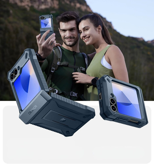 Pancierované puzdro pre Samsung Galaxy Z Flip7 FE / Z Flip6, Dexnor Clip Holder, tmavomodré
