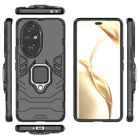 Obal na mobil pre Honor 200 Pro 5G, Kickstand Ring, čierne