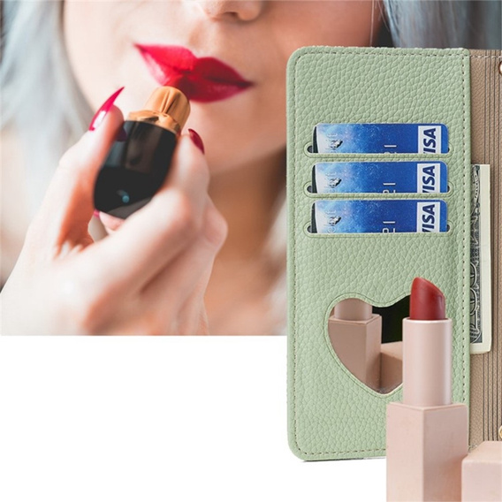 Flipové puzdro pre Motorola Edge 40 Neo 5G, Wallet Zipper Pocket, so zrkadlom, zelený