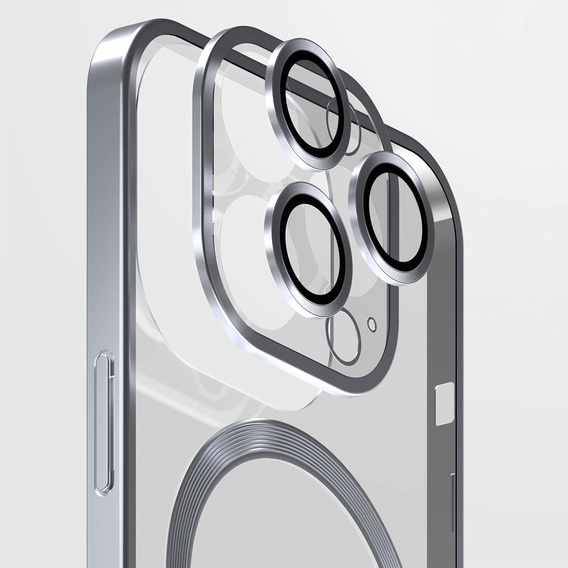 Obal na mobil pre iPhone 14 Pro, ERBORD Hybrid MagSafe Case, strieborné