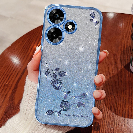 Puzdro pre Infinix Hot 30i, Glitter Flower, modré