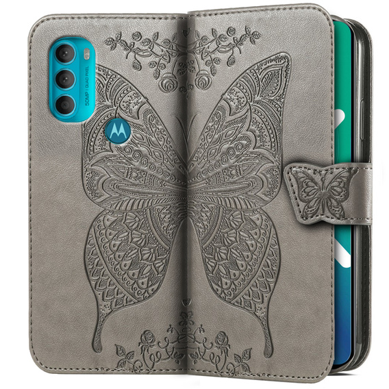 Klapkové puzdro pre Motorola Moto G71 5G, Butterfly, sivé