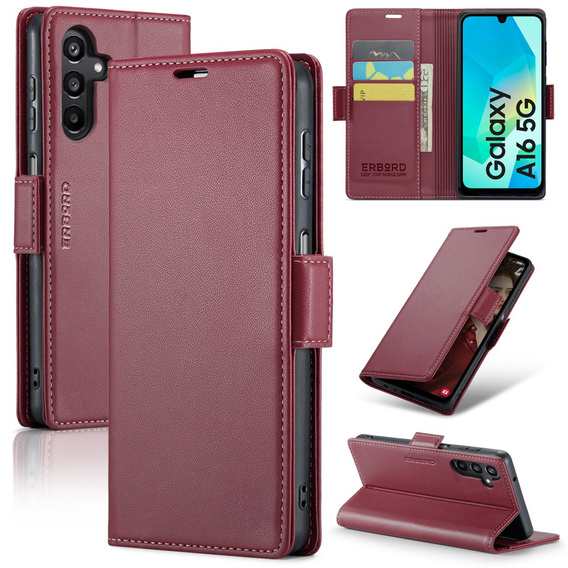Puzdro pre Samsung Galaxy A16, ERBORD Glossy Litchi, flipová peňaženka, červené