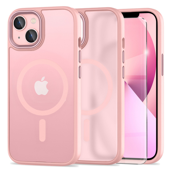 Puzdro pre iPhone 13, pre MagSafe, ERBORD Matt Case, ružový + sklo na displej