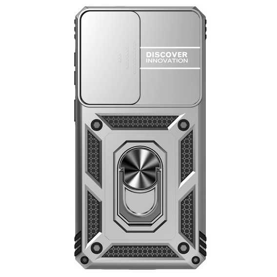 Puzdro s podstavcom a krytom objektívu pre Samsung Galaxy S26 Plus, strieborné