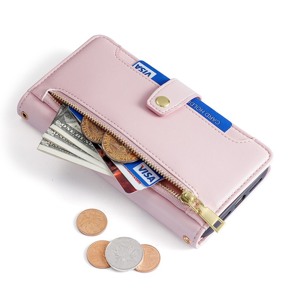 Klapkové puzdro pre Motorola Moto G54 5G, Wallet Zipper Pocket, ružové