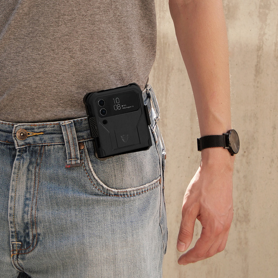 Pancierované puzdro pre Samsung Galaxy Z Flip 4 5G, Dexnor Clip Holder, čierne
