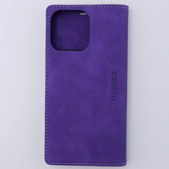 Puzdro pre iPhone 15 Pro Max, ERBORD Vintage, peňaženka s chlopňou, fialové