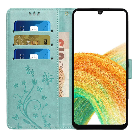 Klapkové puzdro pre Samsung Galaxy A25 5G, Butterfly, mätové + 9H sklo  