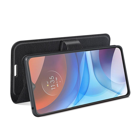 Klapkové puzdro pre Motorola Moto E7 Power / E7i Power, Wallet Litchi Texture, čierne