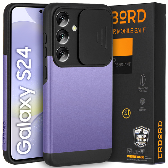 Obal na mobil pre Samsung Galaxy S24, ERBORD CamProtect Slide Camera, fialové