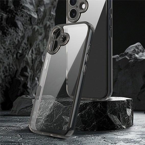 Puzdro pre iPhone 17, s krytom fotoaparátu, priehľadné s čiernymi stranami