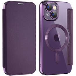 Klapkové puzdro pre iPhone 15, RFID Wallet MagSafe CamShield, fialové