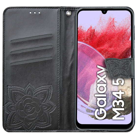 Klapkové puzdro pre Samsung Galaxy M34 5G, Butterfly, čierne