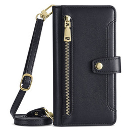 Klapkové puzdro pre iPhone 15, Wallet Zipper Pocket, čierne