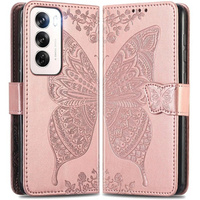 Klapkové puzdro pre Oppo Reno 12, Butterfly, ružové rose gold