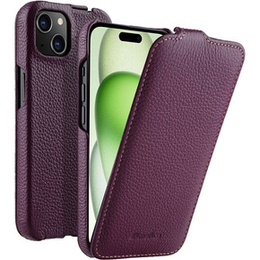 MELKCO flipové puzdro pre iPhone 15, kožené, flipové, fialové
