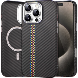 Puzdro pre iPhone 15 Pro Max, Carbon Fiber MagSafe, čierne