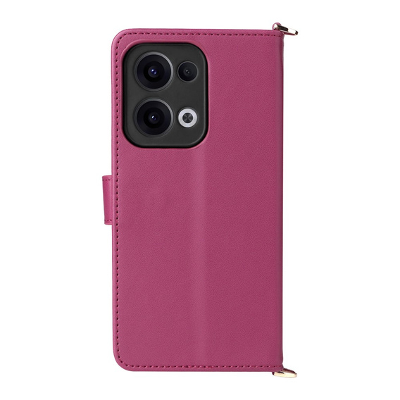 Puzdro s chlopňou pre Oppo Reno 13 5G, Crossbody Leather Wallet, bordové