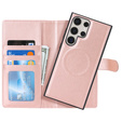 Puzdro s chlopňou pre Samsung Galaxy S23 Ultra, peňaženkové, pre MagSafe, ružové rose gold