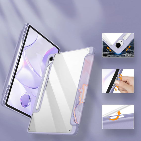 Puzdro pre Samsung Galaxy Tab S10 Lite / S10 FE / S9 FE, Smartcase Hybrid, so slotom na stylus, Marble fialové