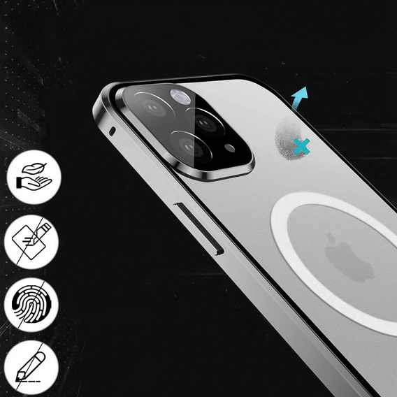 Magnetické puzdro Dual Glass MagSafe pre iPhone 14 Pro Max, strieborné