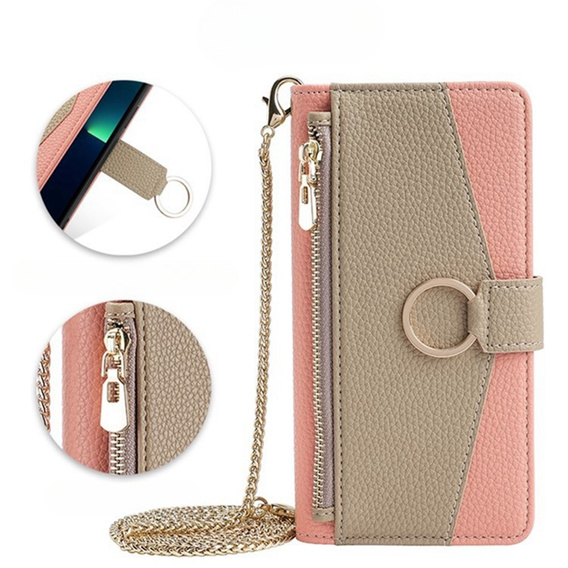 Flipové puzdro pre Samsung Galaxy A56 5G, Wallet Zipper Pocket, so zrkadlom, ružové
