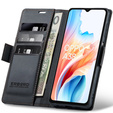 Puzdro pre Oppo A18 4G / A38 4G, ERBORD Glossy Litchi, flipová peňaženka, čierne