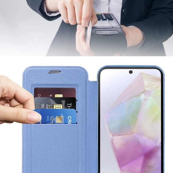 Klapkové puzdro pre Samsung Galaxy A36, RFID Wallet MagSafe CamShield, modré