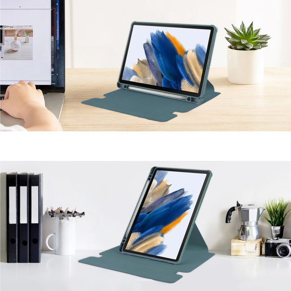 Puzdro s klávesnicou pre Samsung Galaxy Tab A9+, Rotary 360° Leather, tmavozelené
