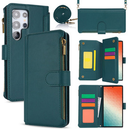 Klapkové puzdro pre Samsung Galaxy S24 Ultra, Wallet Zipper Pocket RFID, s popruhom cez rameno, čierne