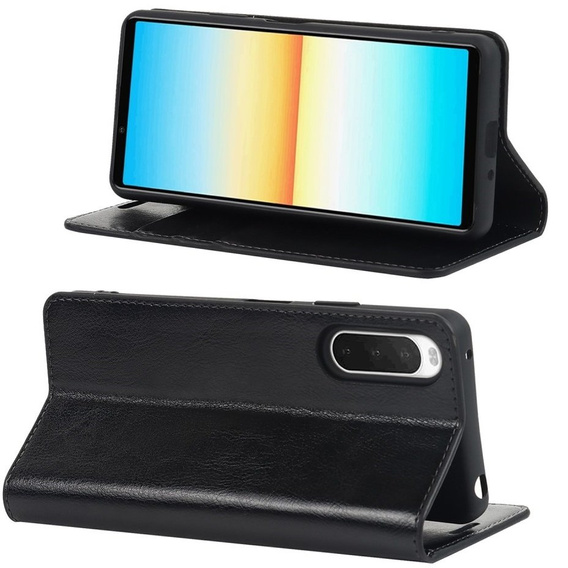 Klapkové puzdro pre Sony Xperia 10 IV, Split Leather Wallet, čierne