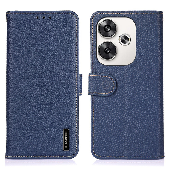 KHAZNEH RFID puzdro pre Xiaomi Poco F6, Litchi Texture, modré